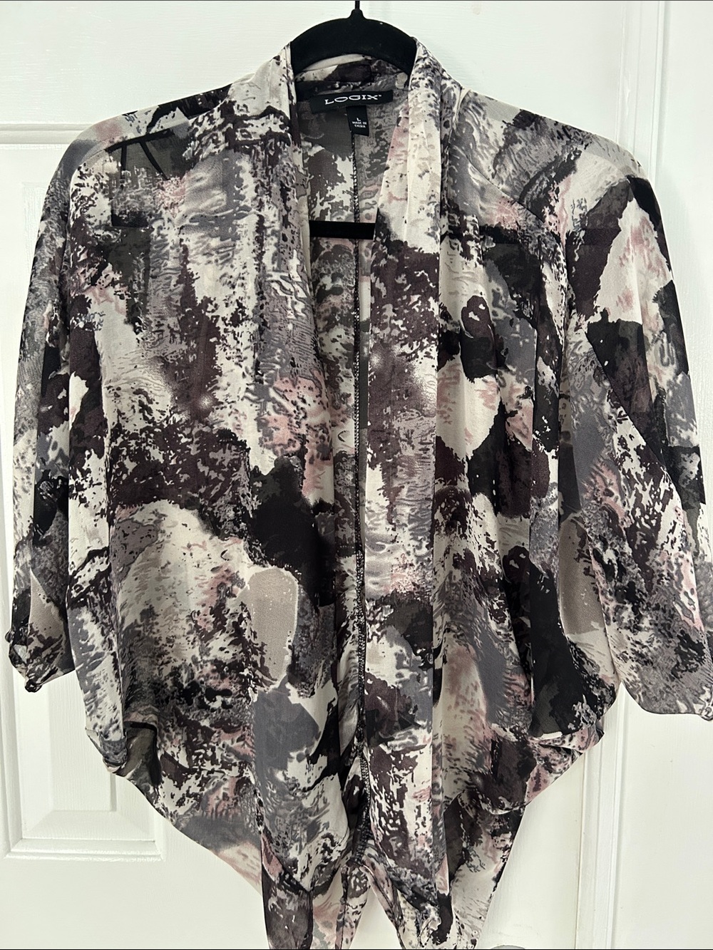 4 for $24 Logix Abstract Print Sheer Crop Kimono